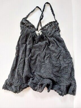 Charcoal Grey Lace Babydoll Nightgown Medium‎ Victoria's Secret Negligee Boudoir
